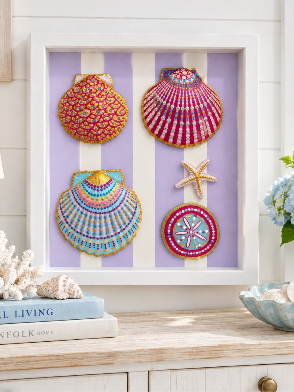 Hand-Painted Multicolor Coastal Seashell Wall or Table Art